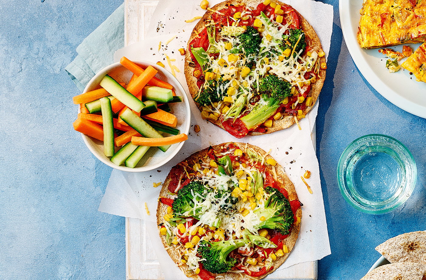 Crispy pepper and sweetcorn pizzas