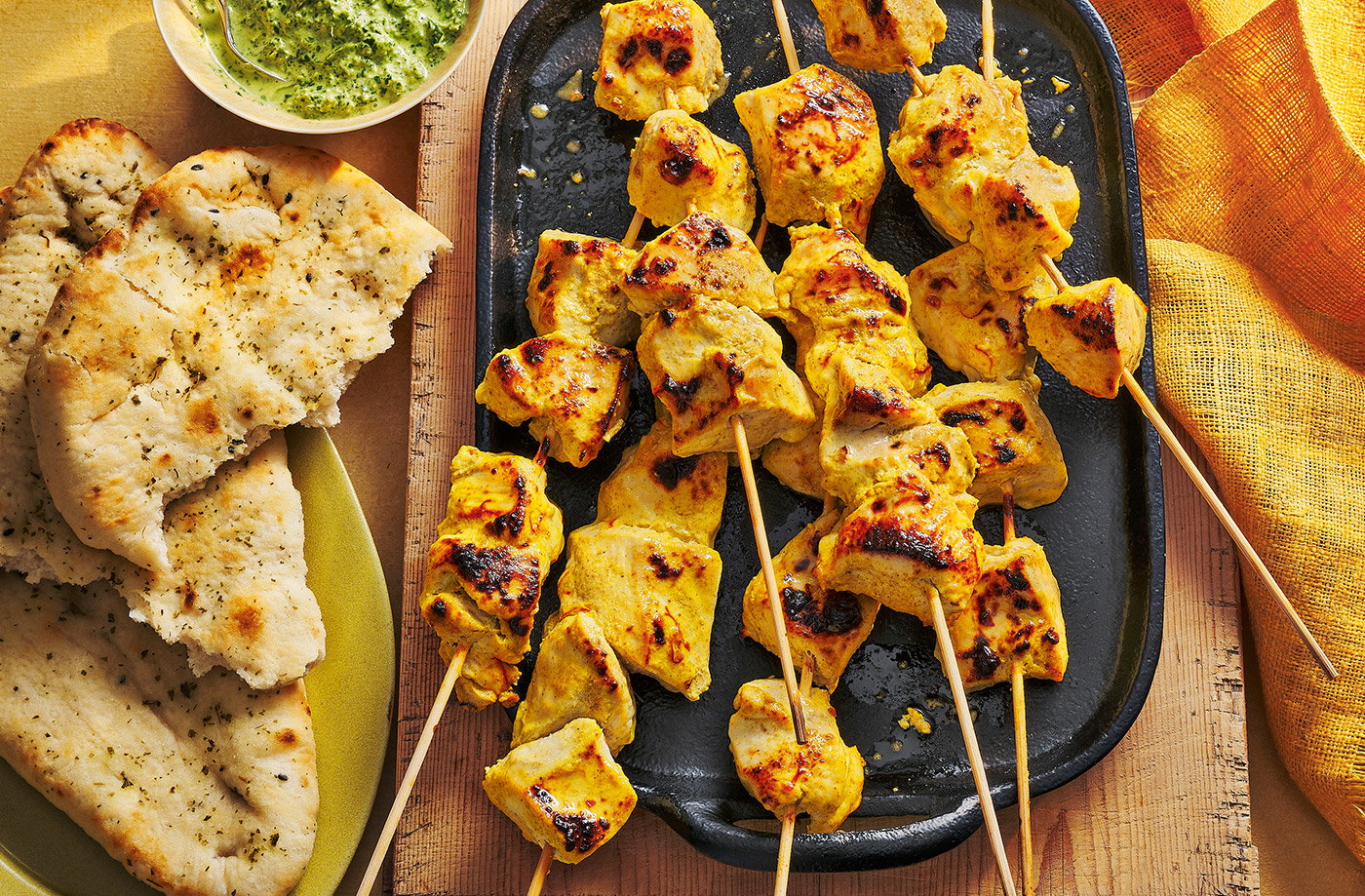 Malai saffron chicken skewers