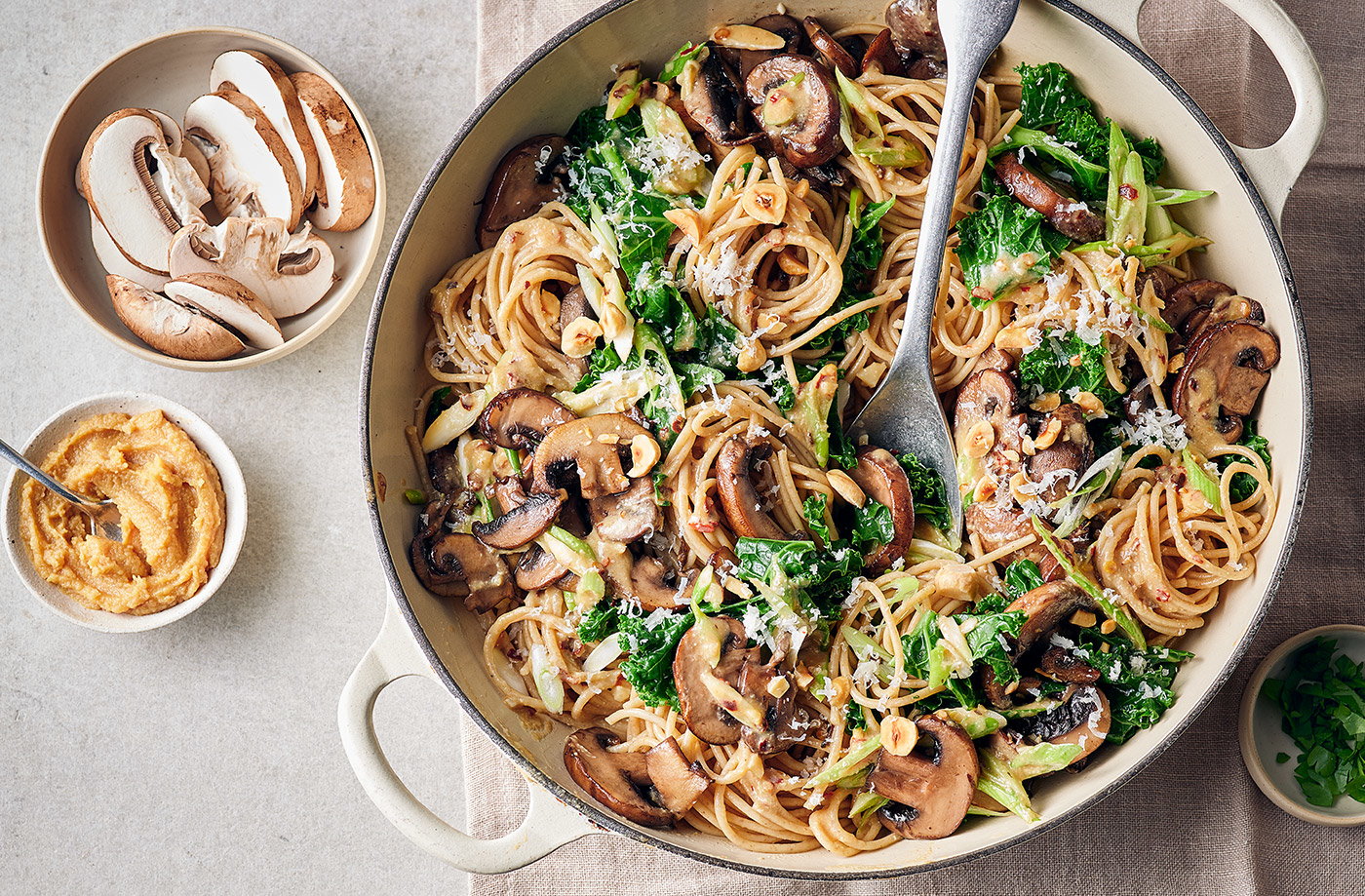 Miso mushroom pasta