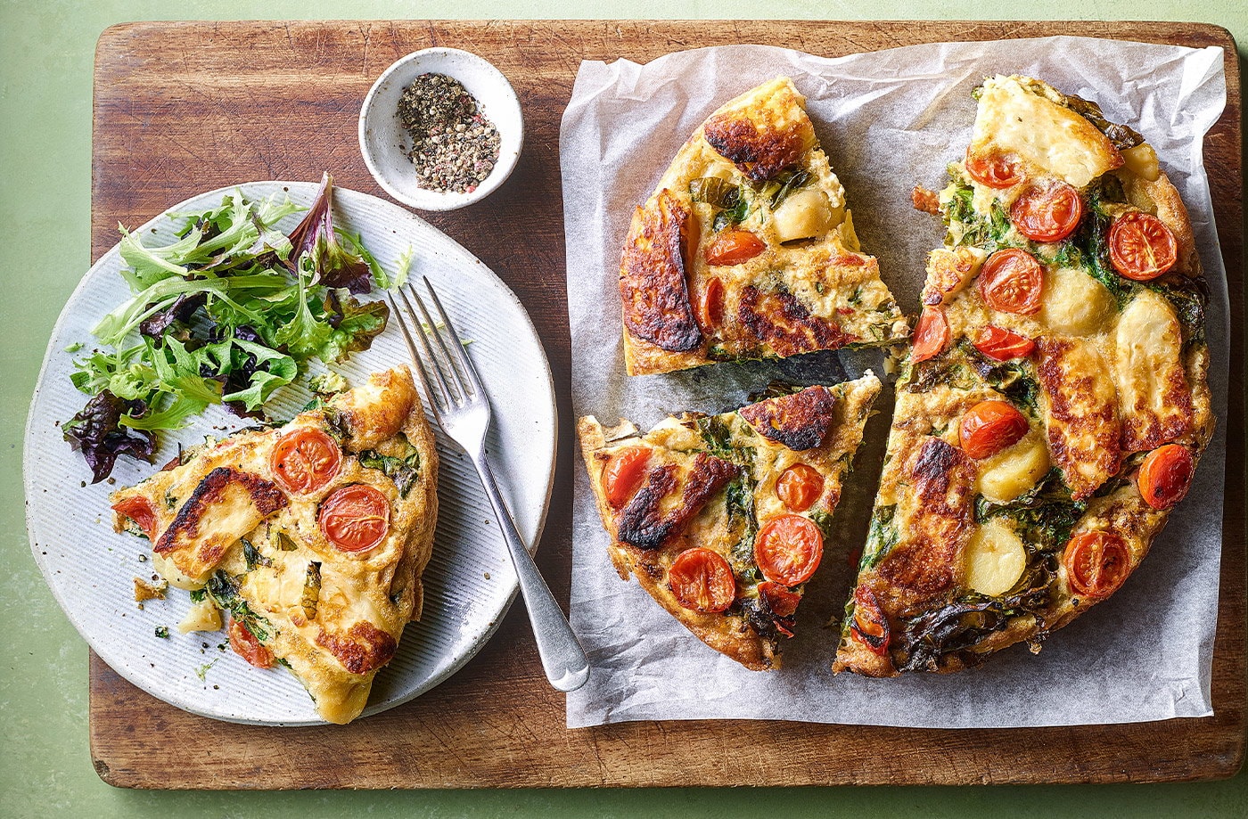 Halloumi, potato and spring greens frittata