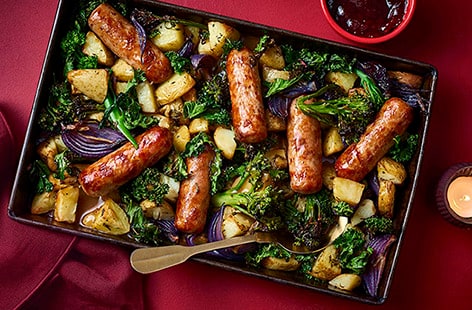 Image of "Sausage, potato, cranberry and sage one-pan"