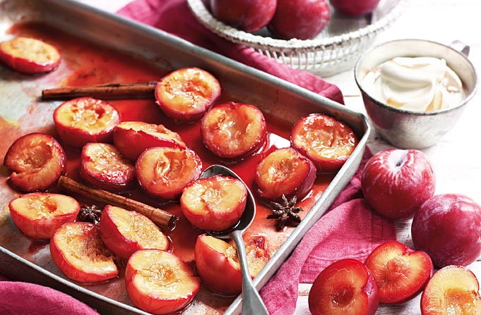 Image of "Spiced roast plums with Earl Grey cream"