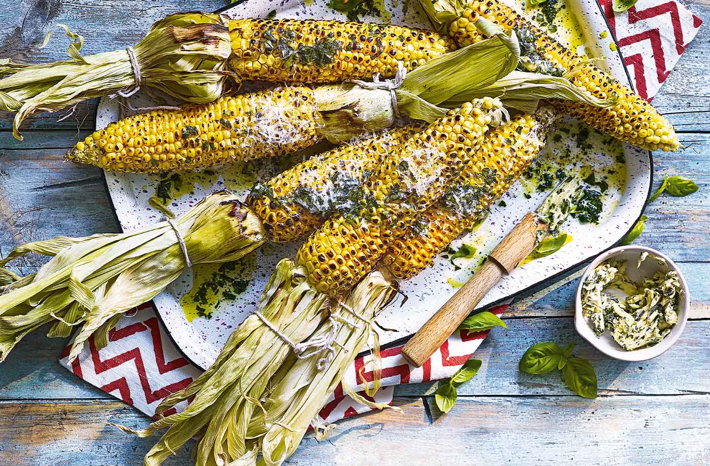 Corn with Parmesan and basil butter