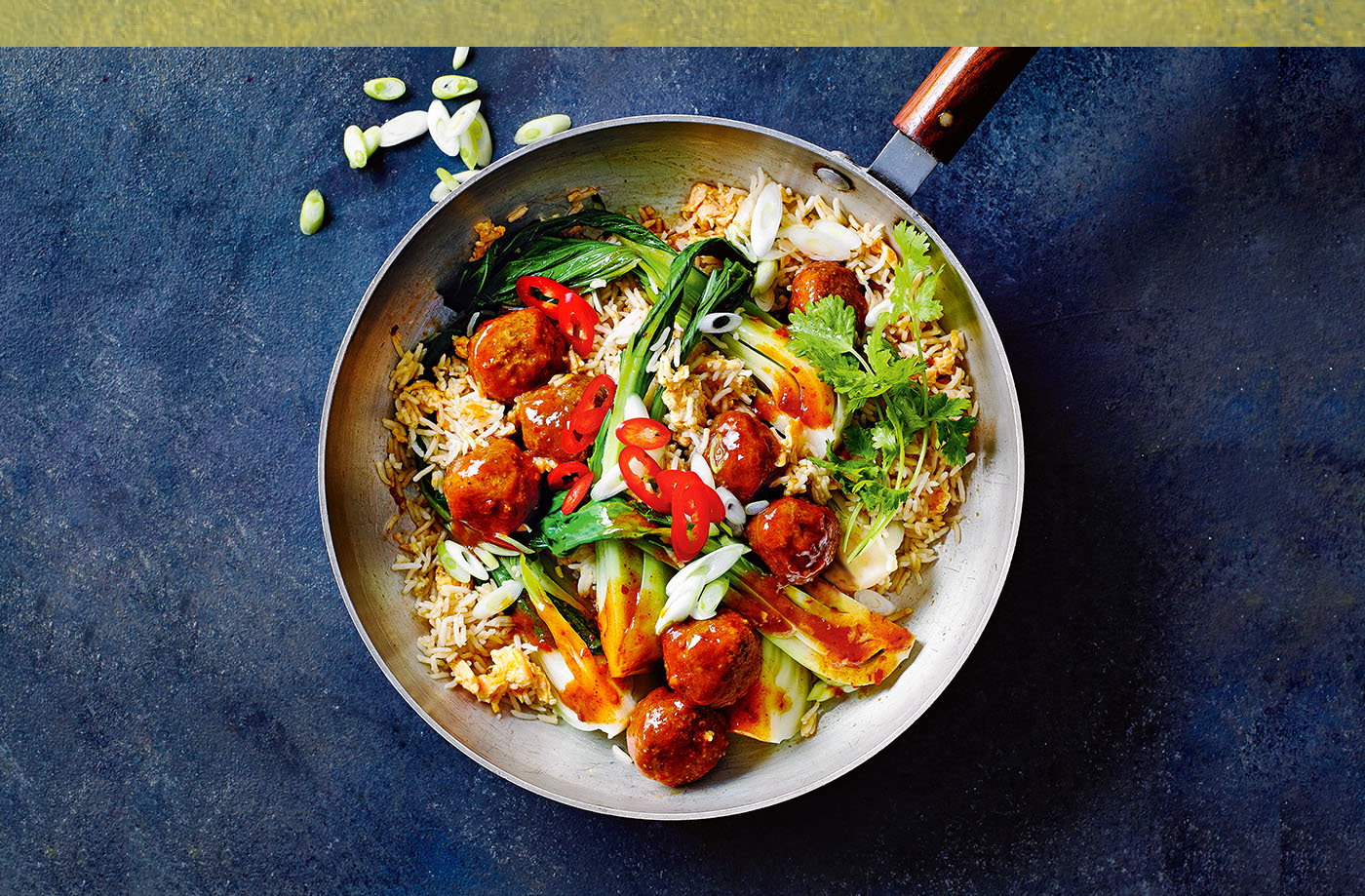 Southeast Asian-style meatballs and fried rice