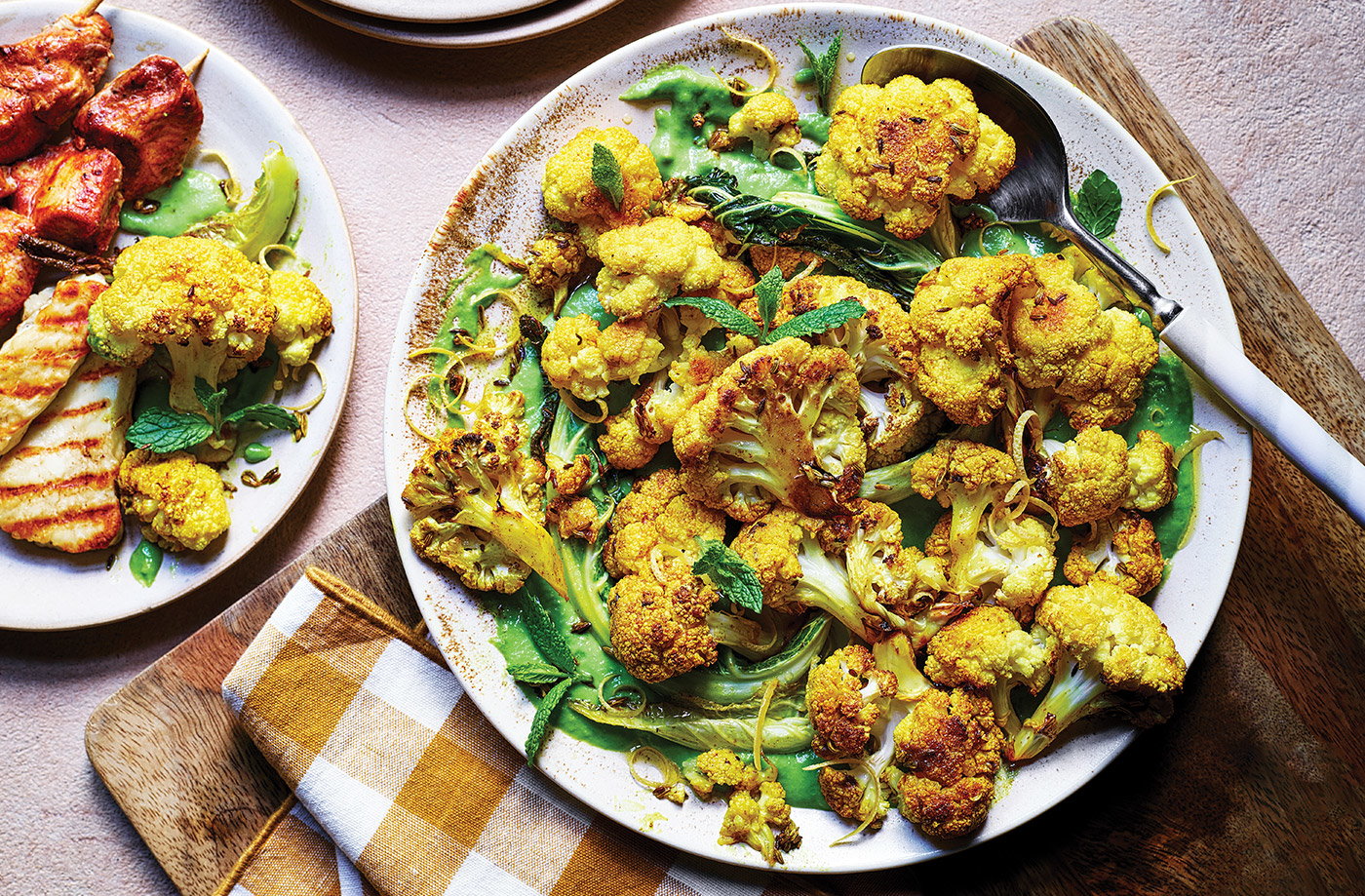 Spiced cauliflower with pea yogurt