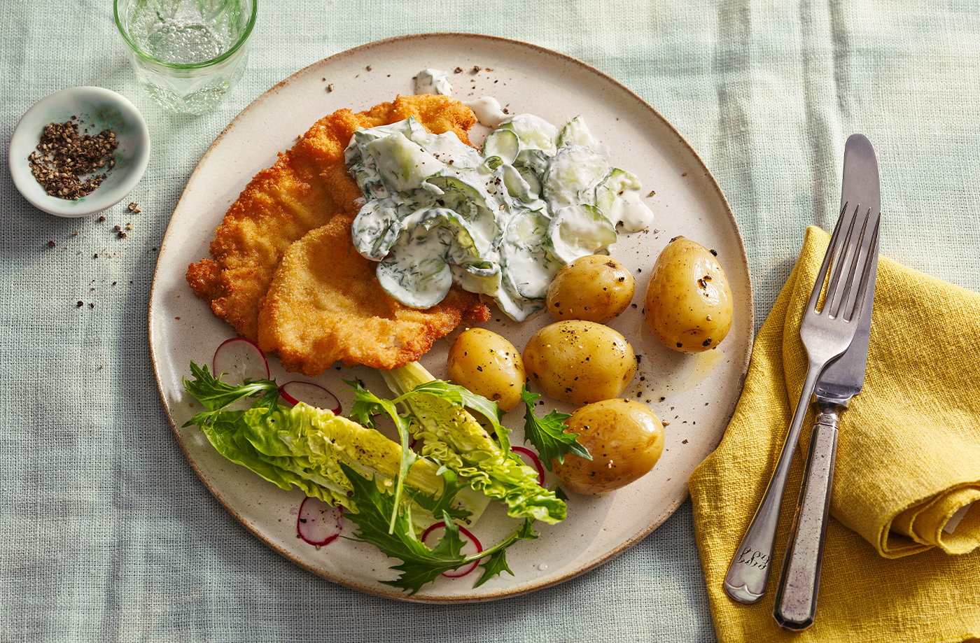 Czech-inspired chicken schnitzel with warm potato salad