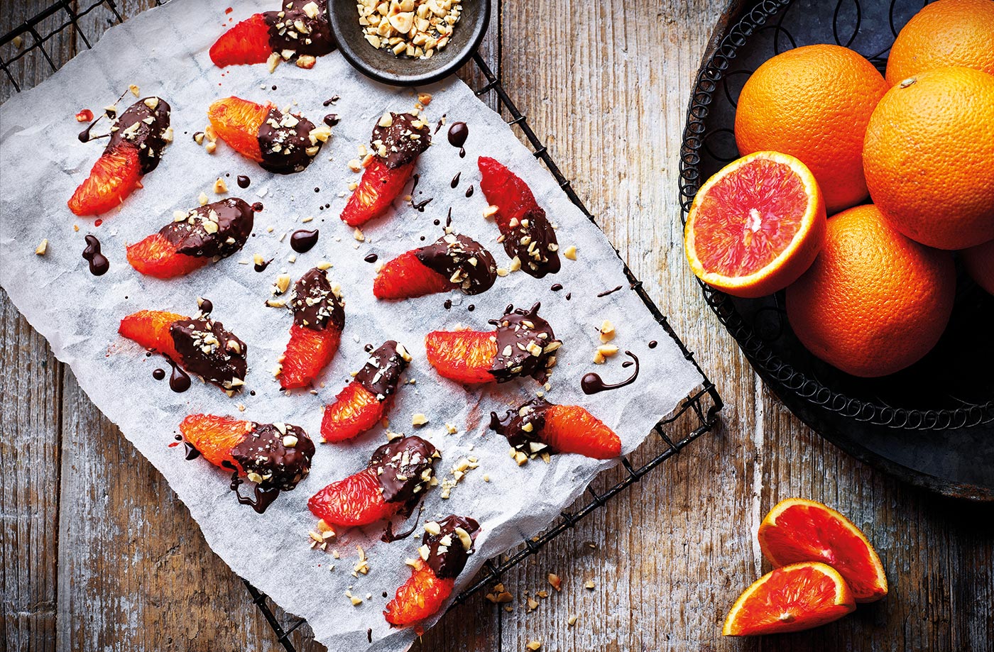 Chocolate-dipped orange segments