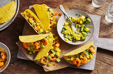 Image of "5-ingredient prawn and mango tacos"