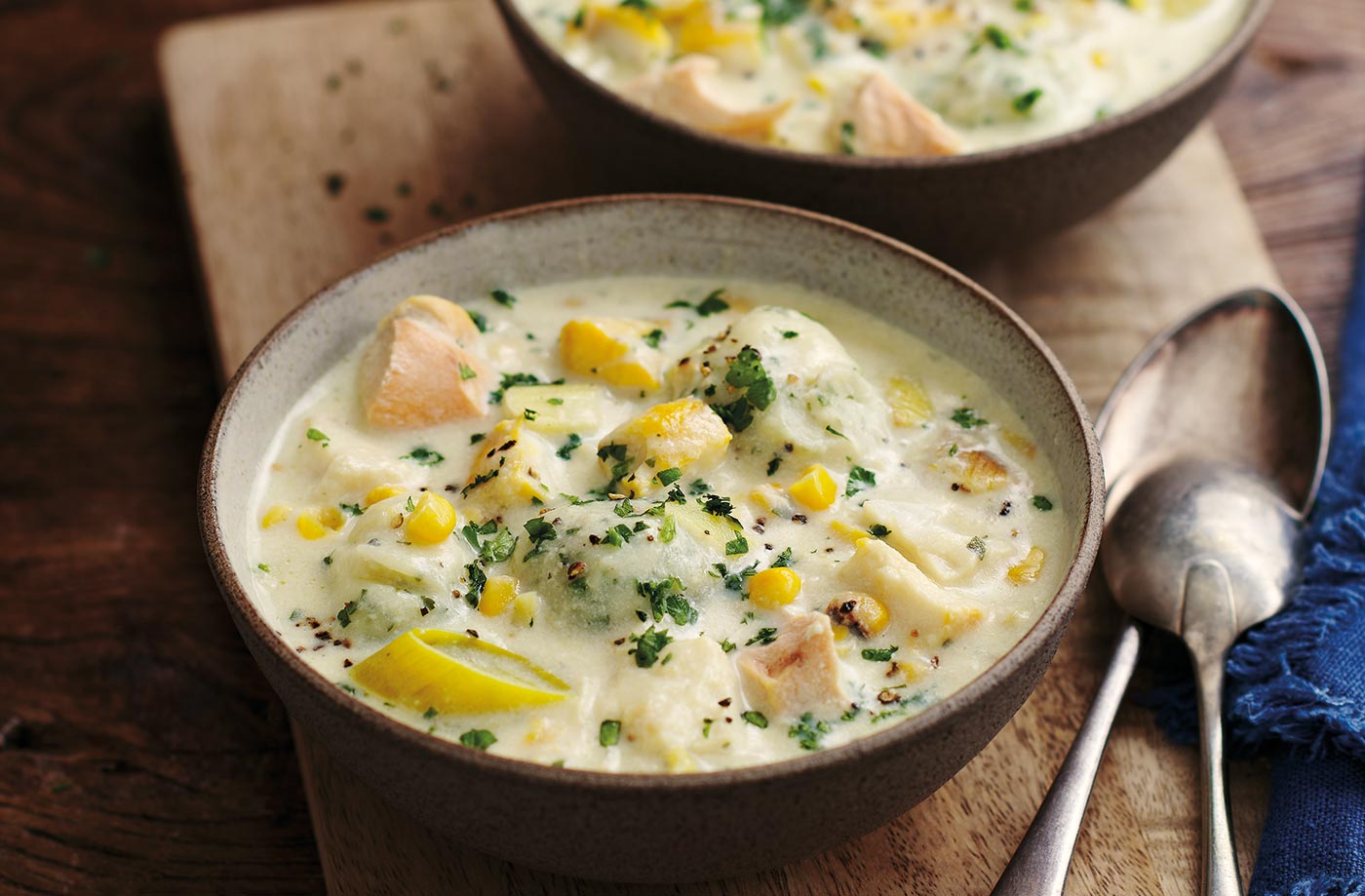 Easy chowder with herby dumplings