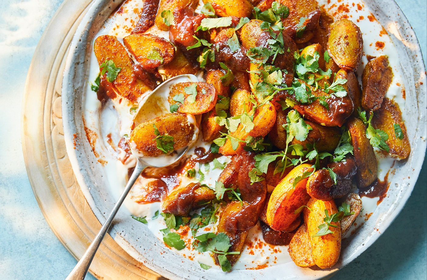 Air-fryer spiced potatoes with tamarind chutney