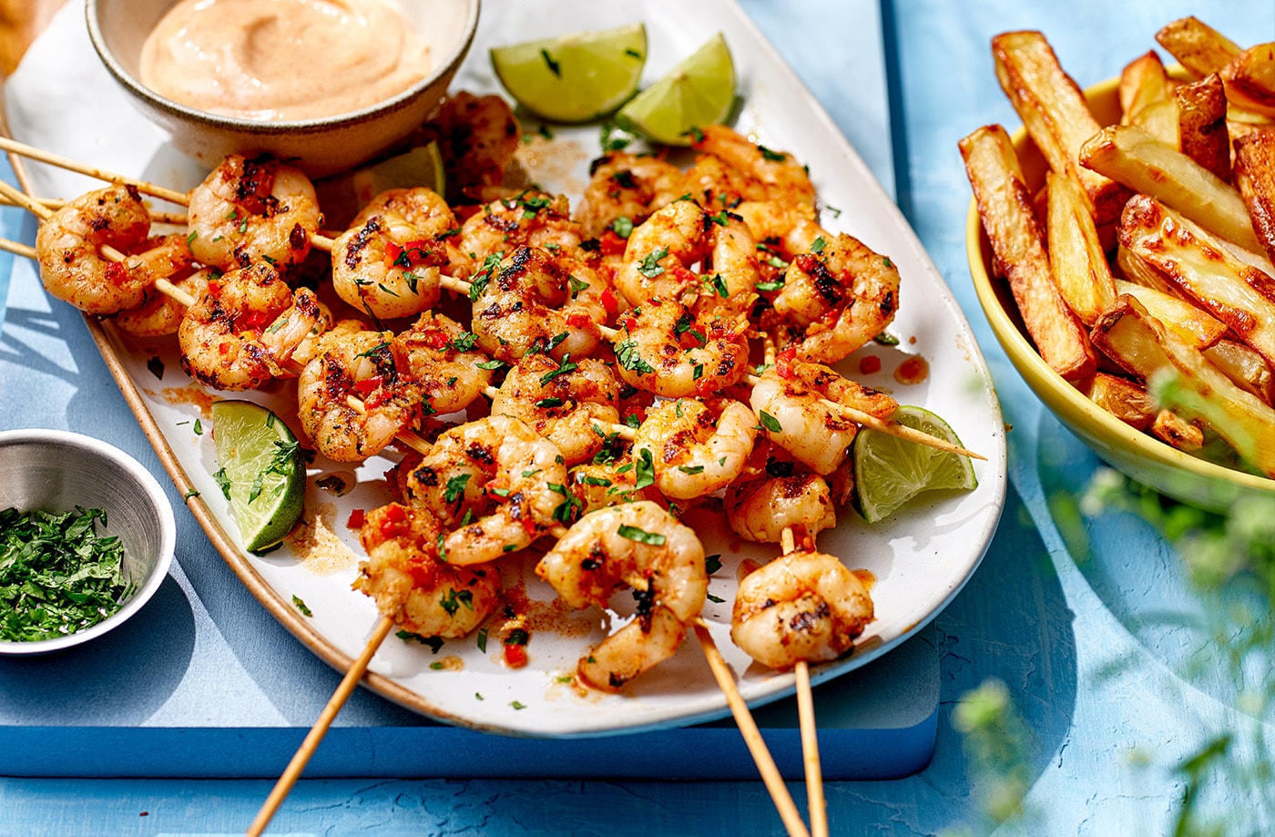Chilli and lime prawn skewers