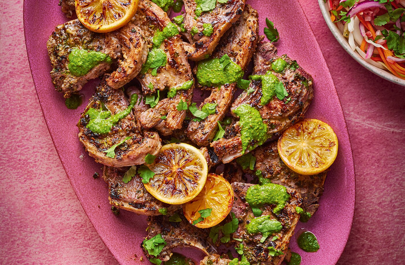 Lamb chops with charred lemons and zhoug