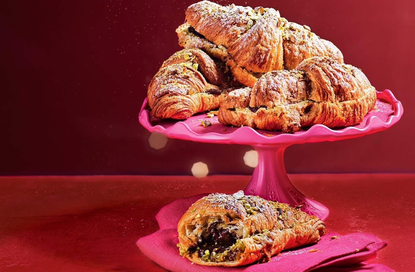 Pistachio and chocolate stuffed croissants