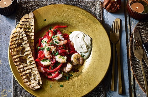 Image of "Prawns and red peppers with saffron mayo"