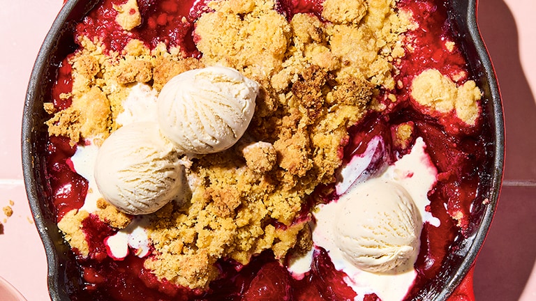 Plum, ginger and custard crumble recipe