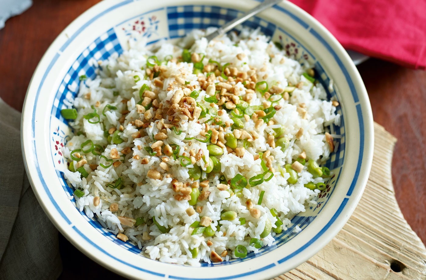 Spring onion and peanut fried rice