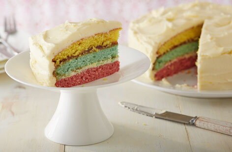 Image of "Lemon icing rainbow cake"
