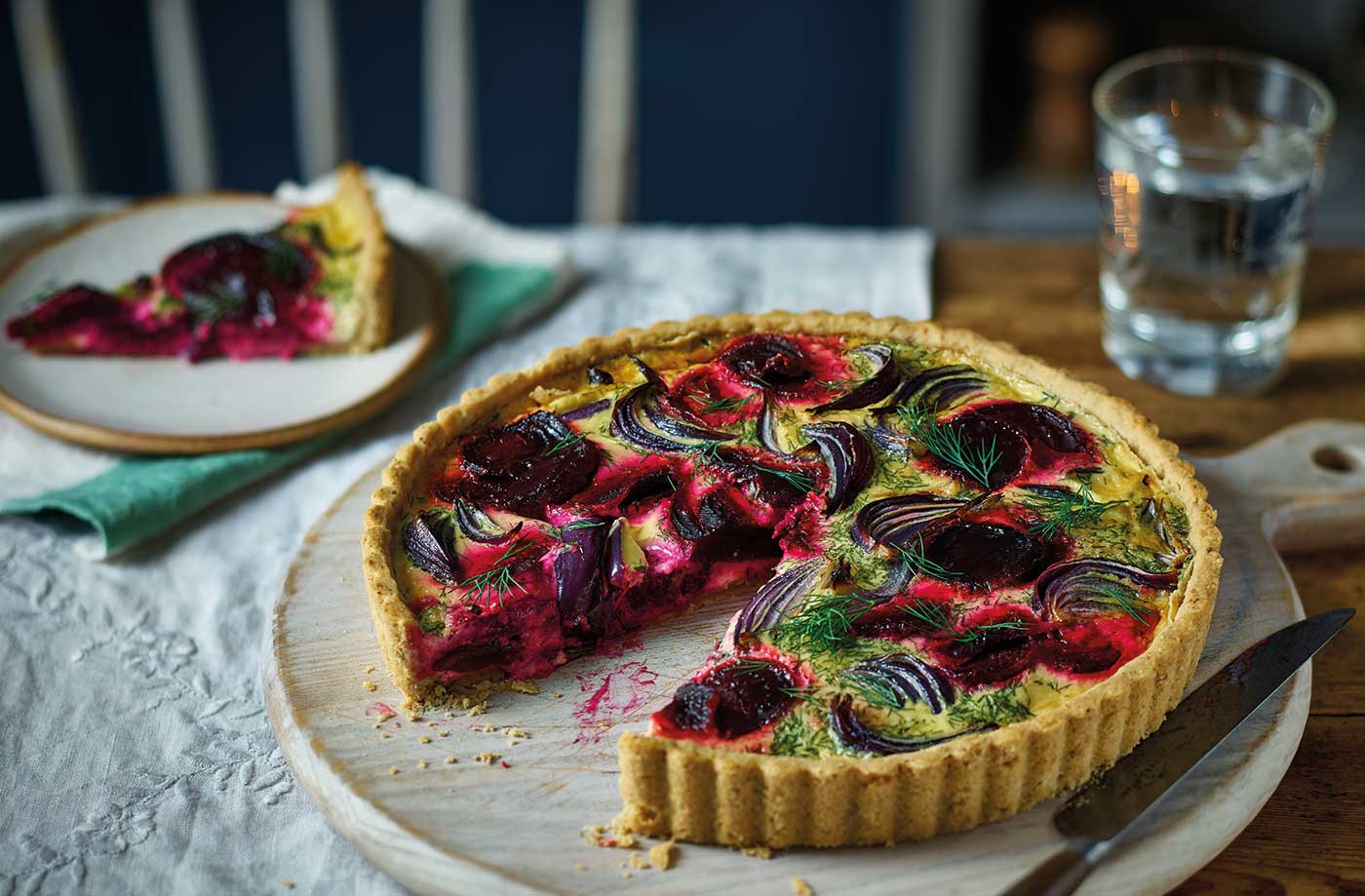 Red onion and beetroot quiche