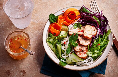 Rainbow turkey noodle salad