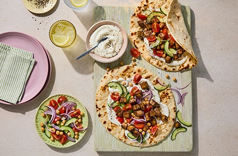 Image of "Air-fryer Lebanese-spiced tofu flatbreads"