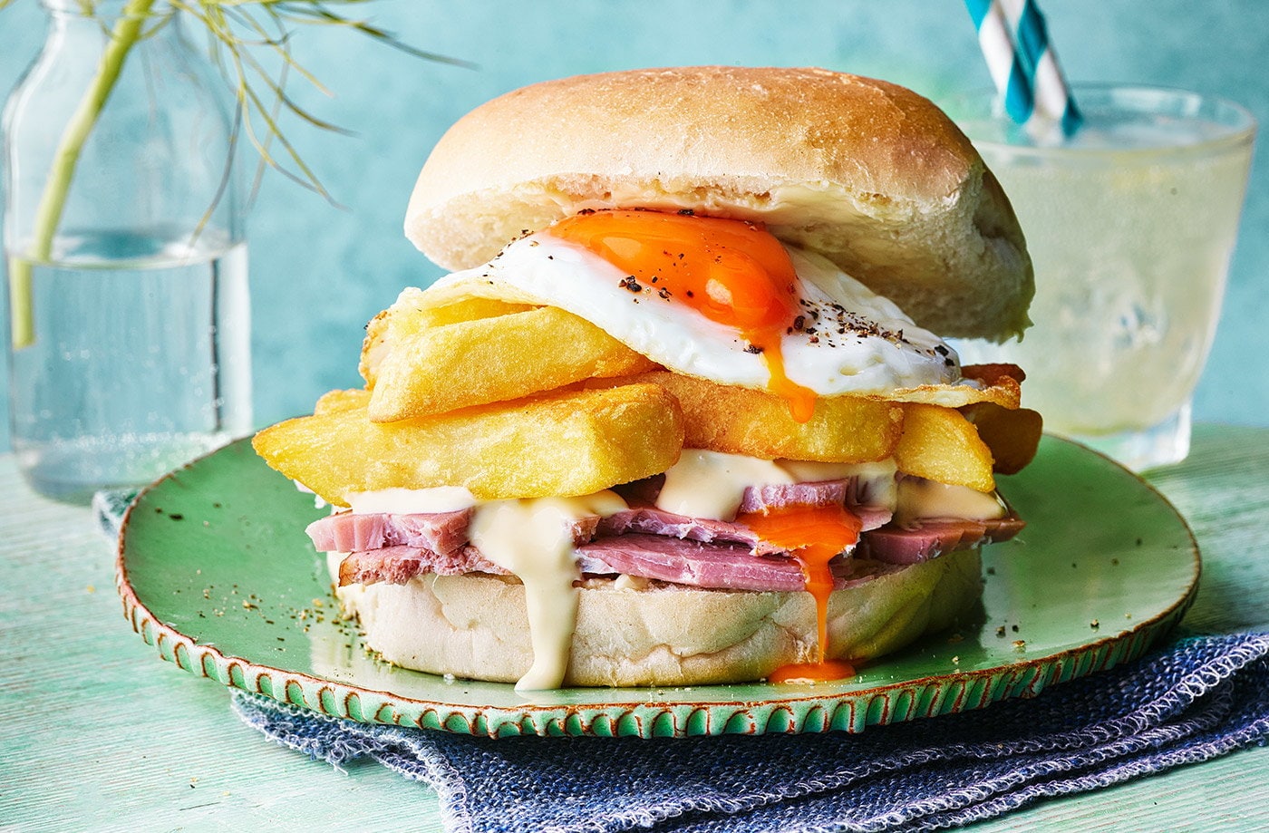 Ham, egg and chip butty