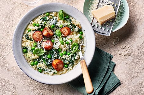 Sausage and pea risotto