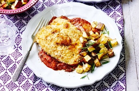 Image of "Chicken parmigiana with roast potatoes"