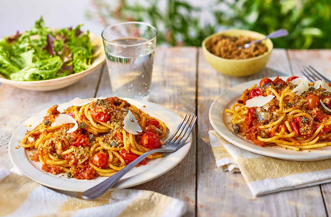 Sardine pasta with crispy capers