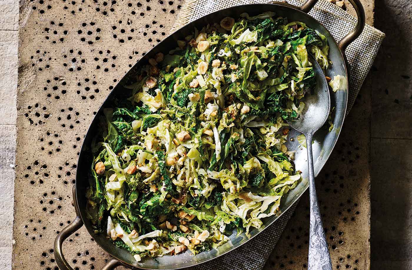 Seared cabbage with lemon and hazelnuts