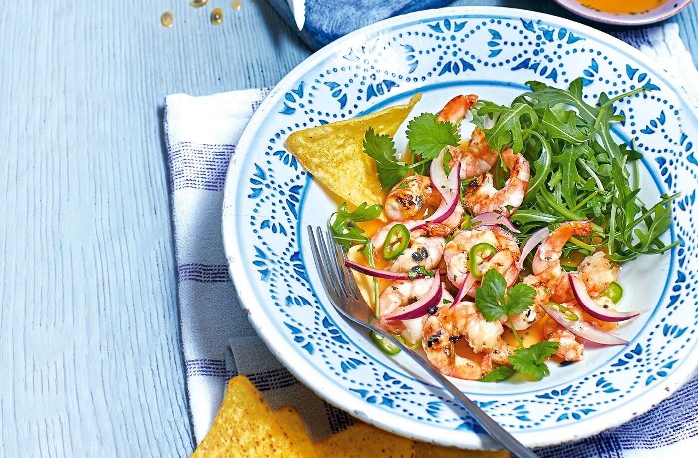Grilled prawns with passion fruit dressing
