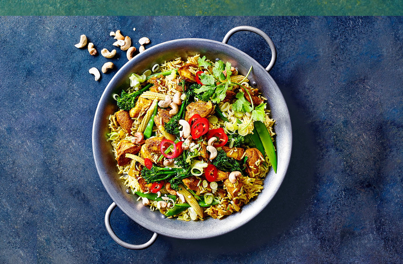 Curried chicken with pilau rice