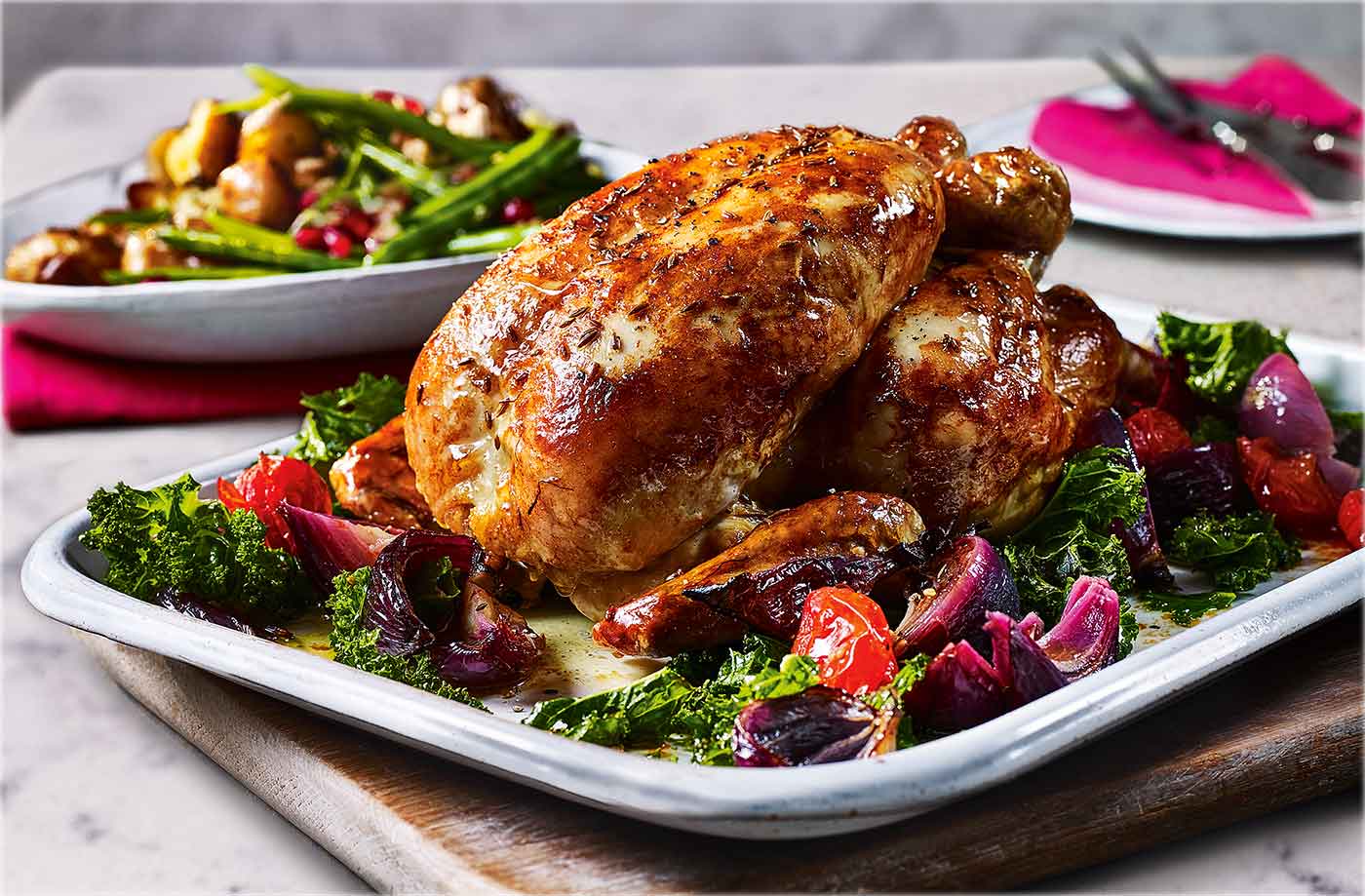 Spiced roast chicken with crushed potatoes 