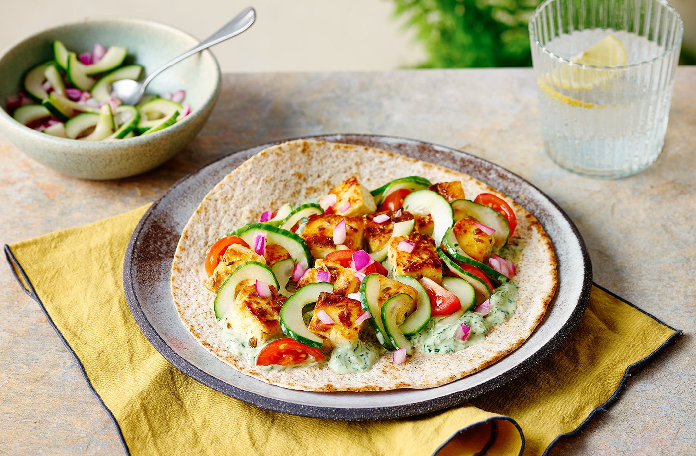 Spiced paneer and radish kachumber wraps