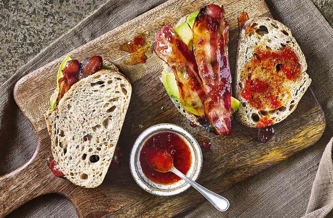 Caramelised bacon and chilli jam sarnies