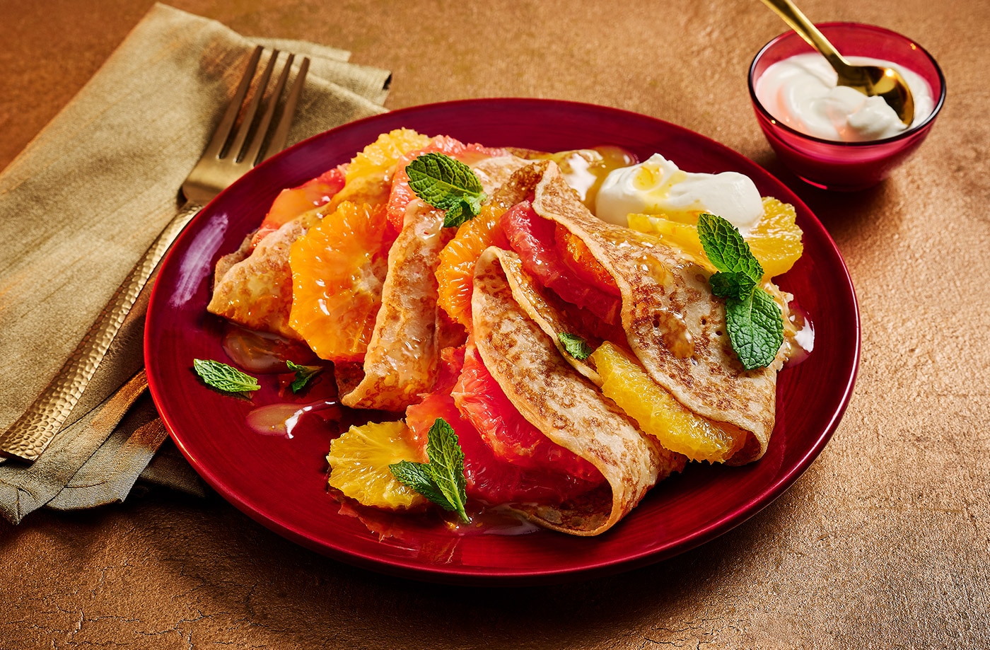 Mimosa pancakes