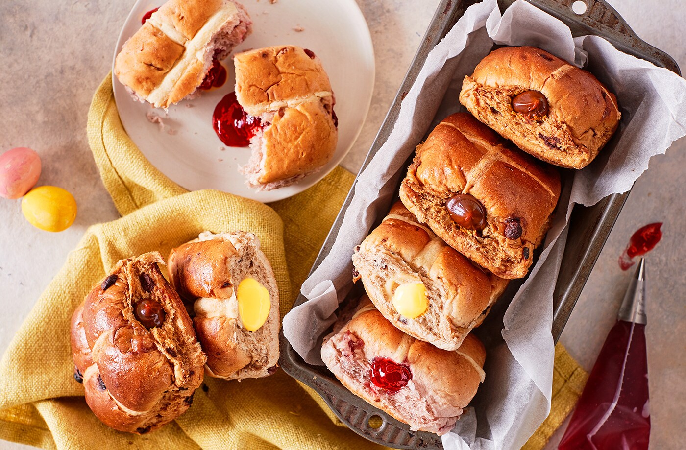 Hot cross bun filled doughnuts