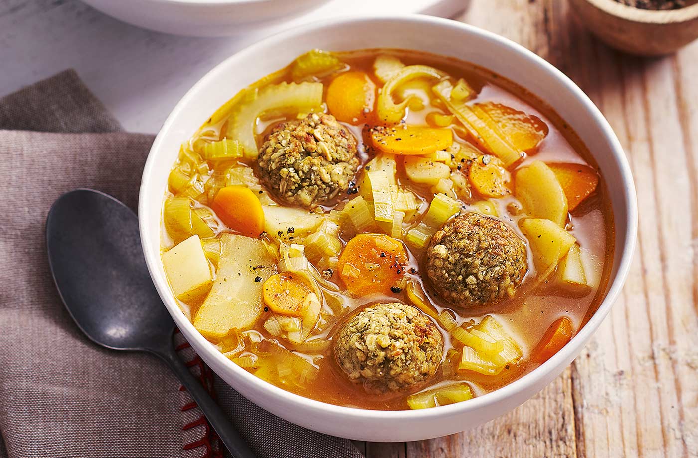 Chunky veg soup with stuffing dumplings