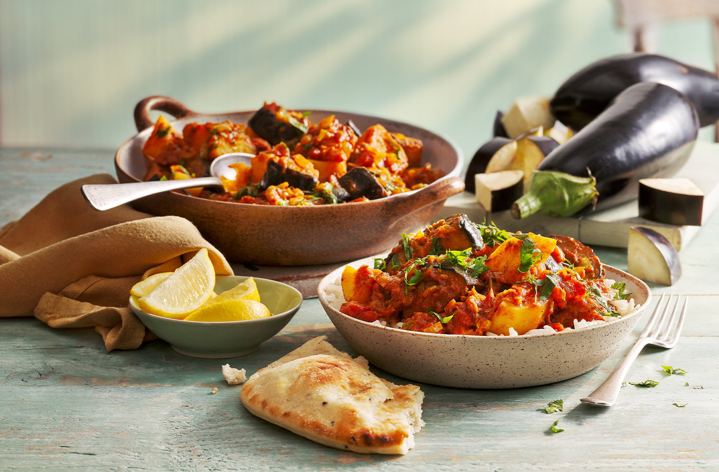 Aubergine and potato curry