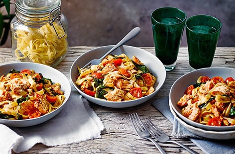 Image of "Sesame-crusted salmon harissa tagliatelle"