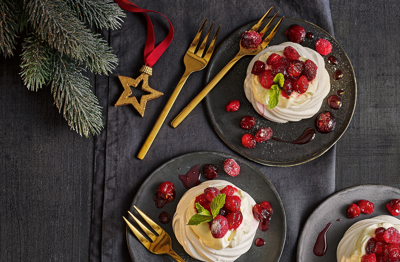Cranberry and star anise meringue nests
