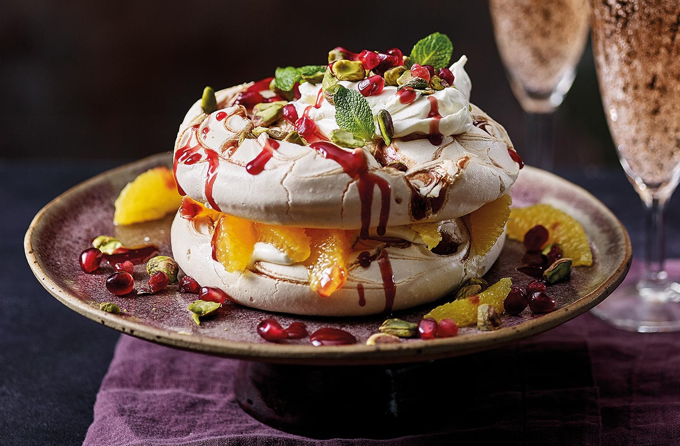 Sharing orange and raspberry meringue