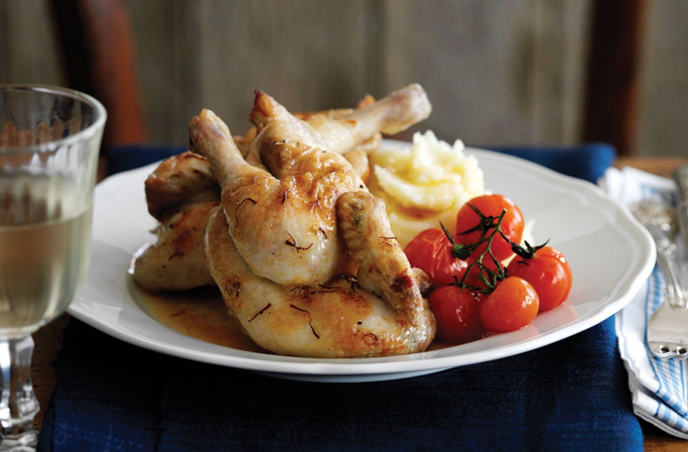Roast poussin with saffron and mash