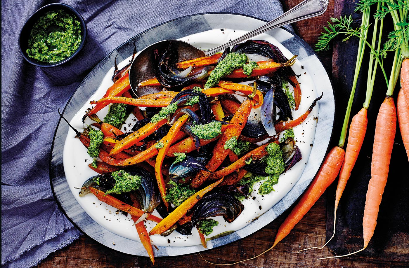 Roasted carrots with coriander pesto