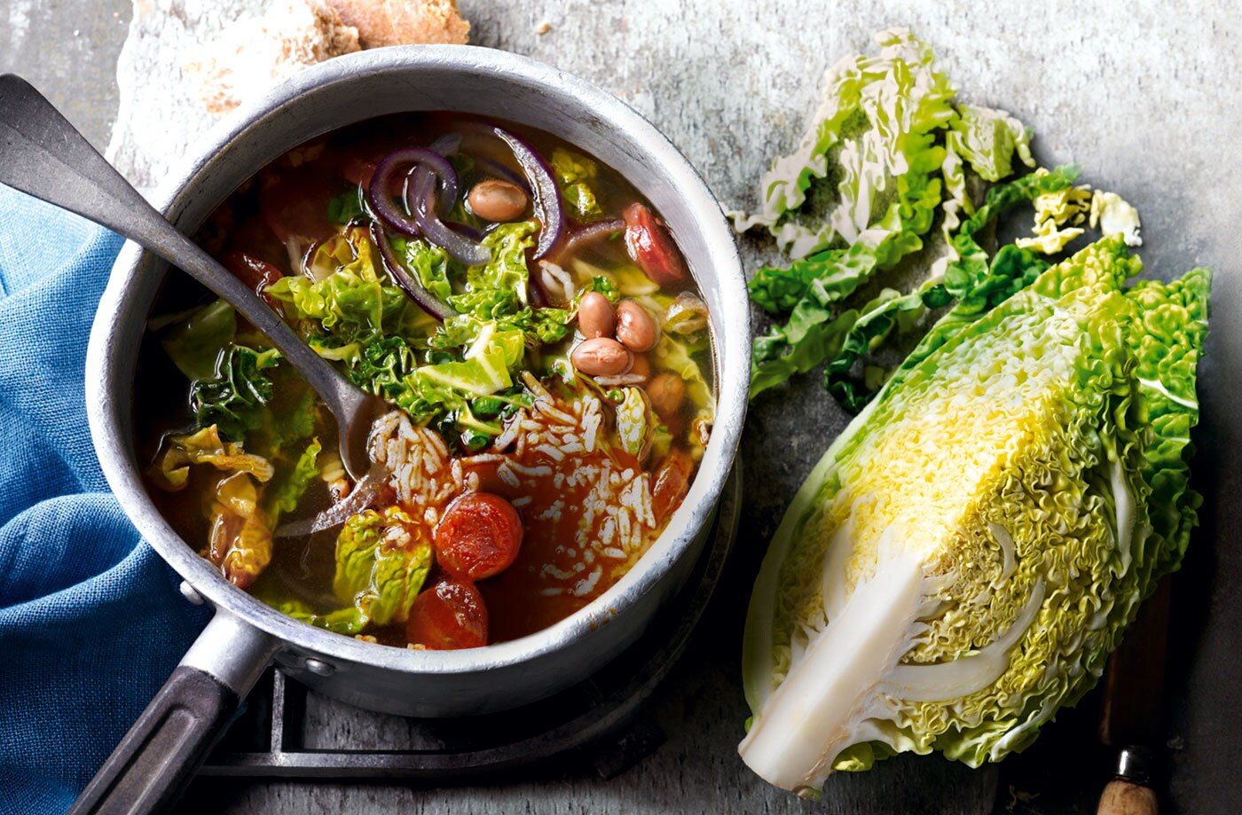 Savoy, chorizo & borlotti bean broth