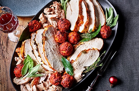 Image of "Garlic and herb turkey crown with confit legs"