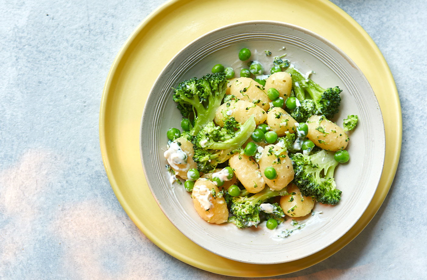 Cheesy broccoli gnocchi