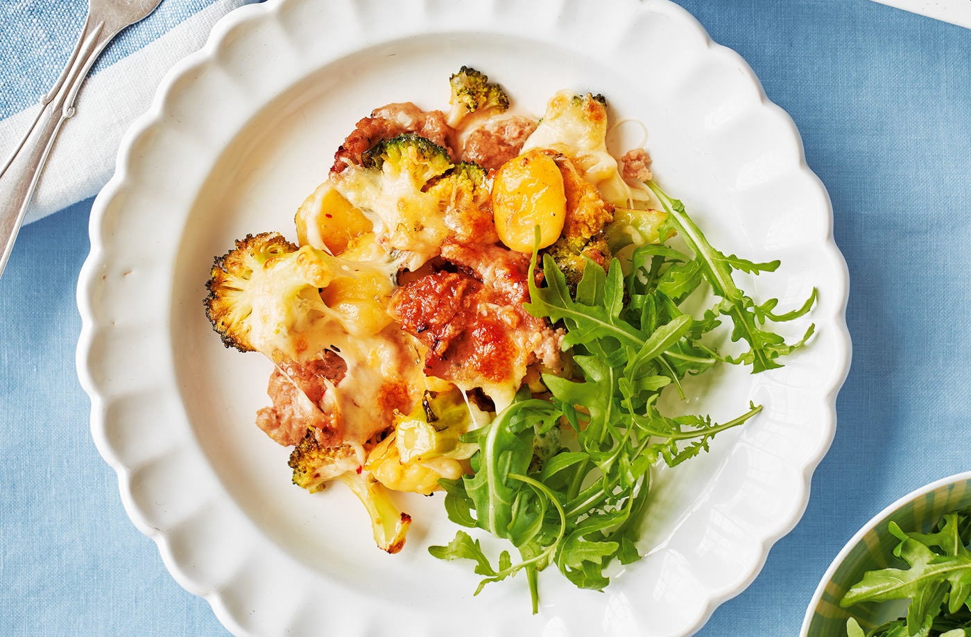 Sausage, broccoli and gnocchi bake