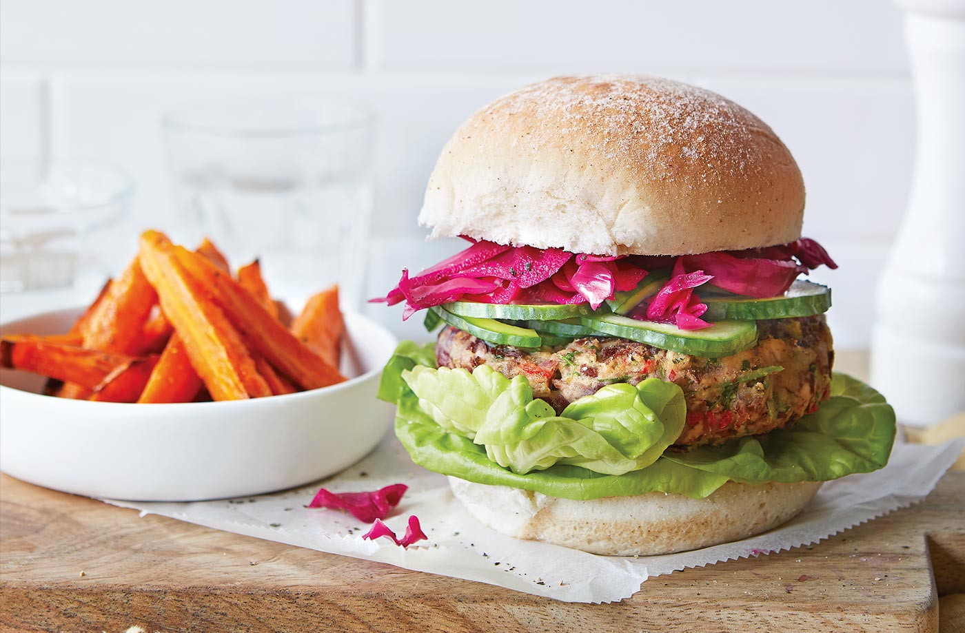 Bean burgers with carrot fries