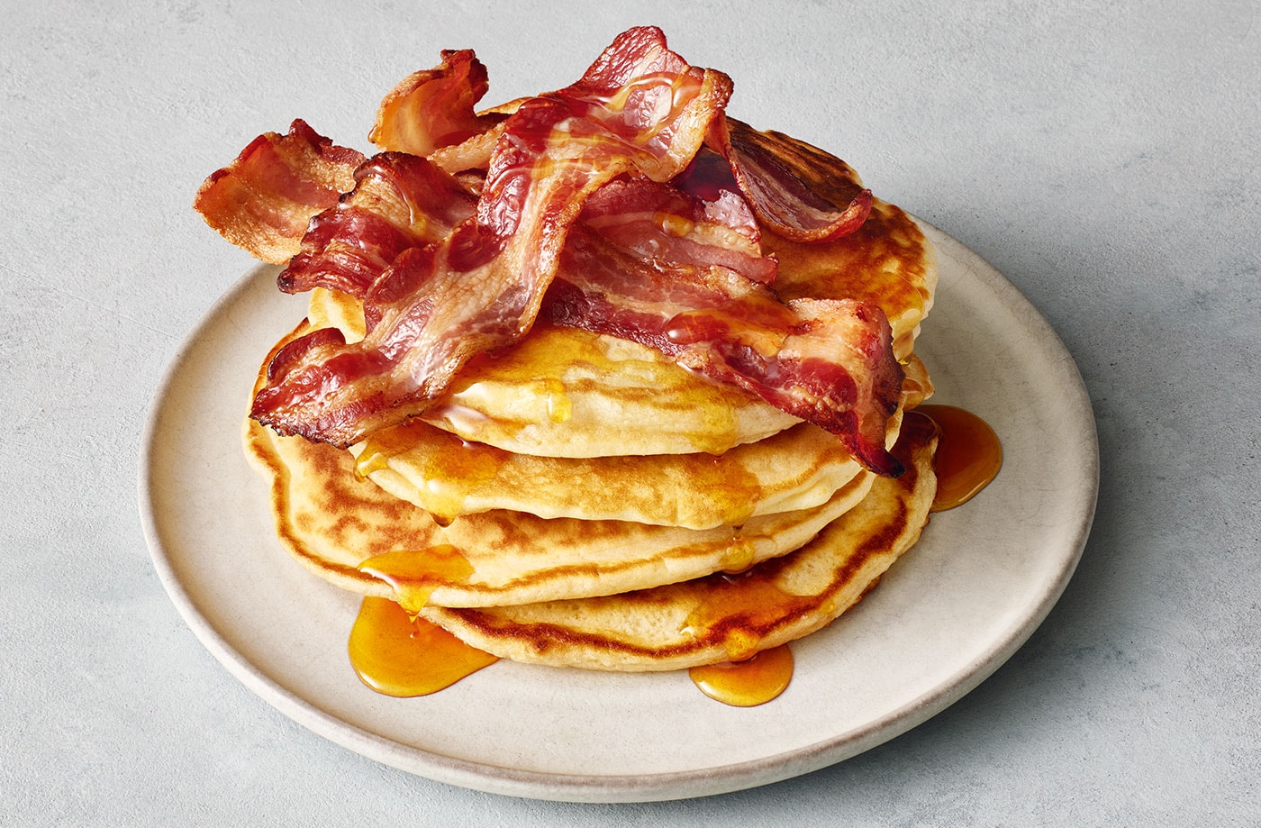 Bacon pancakes with maple syrup