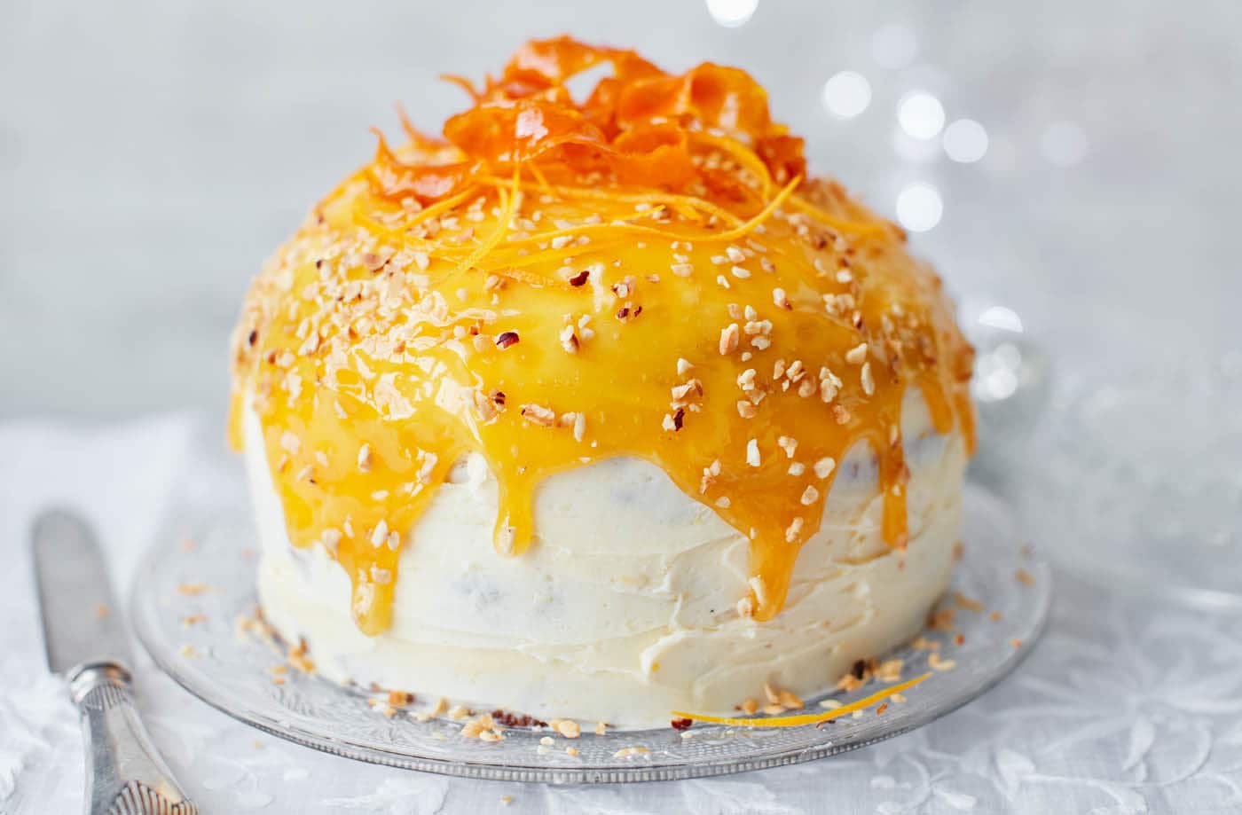 Panettone layer cake with orange buttercream and orange caramel